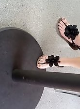 Frantic elderly woman showing her genitals