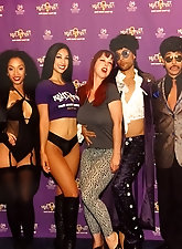 Elegant-looking elderly woman is stimulating herself